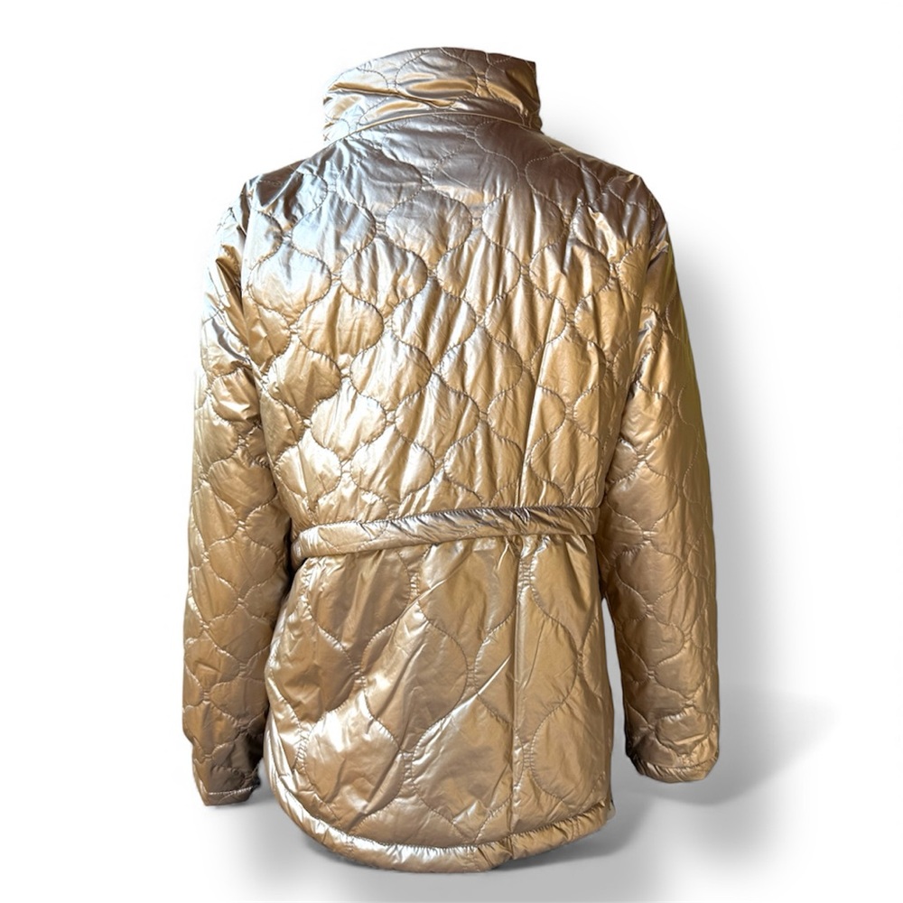 NWT Umgee Puffer Jacket Metallic matte gold pockets lined holiday zipper S M - Picture 4 of 17